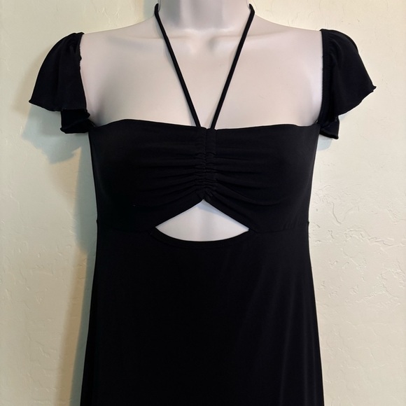 Forever 21 Black Slinky Cut Out Halter Dress with Flutter Cap Sleeves Size S - Picture 3 of 11